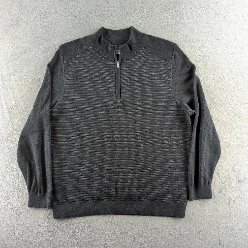 Tommy Bahama Sweater Mens XXL Gray Striped Pullover Quarter Zip Cotton Blend